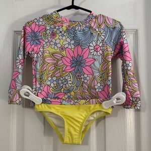 NWOT Wonder Nation Floral Long Sleeve Pink and Yellow Rashguard Swim Set